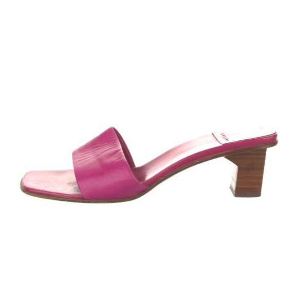 CELINE Leather Block Heeled Slides - Picture 2 of 4